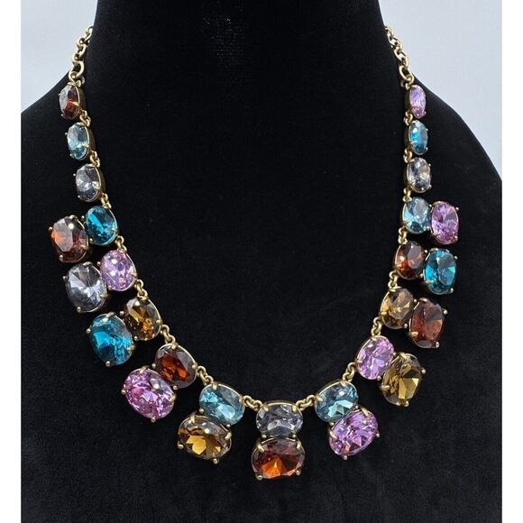 J.Crew Jewelry - J.Crew Gold Tone Blue Purple Red Oval Rhinestone Statement Necklace New With Tag